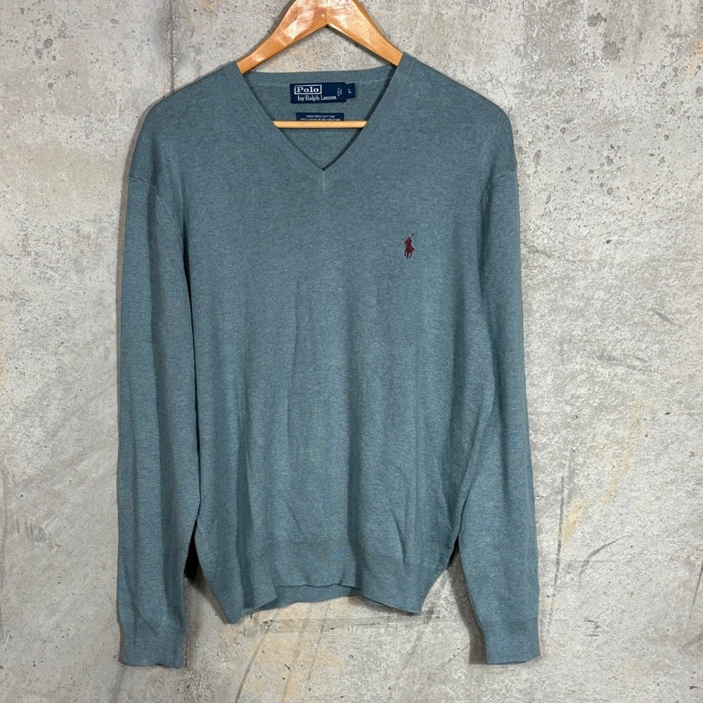 Polo by Ralph Lauren Pima Cotton Men's Teal V-Neck Sweater